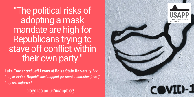 A graphic of a face mask is stenciled in black