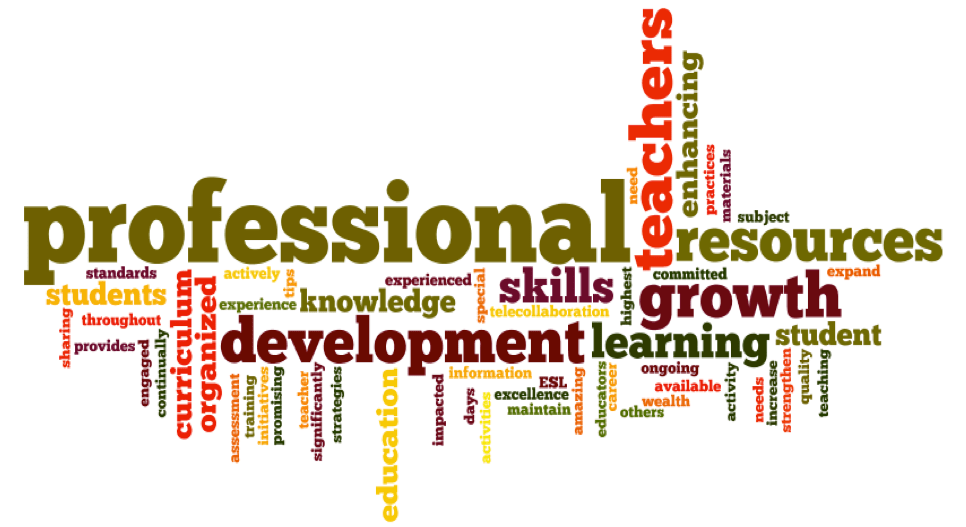 Word cloud with professional, development, teachers, resources, growth, and learning 
