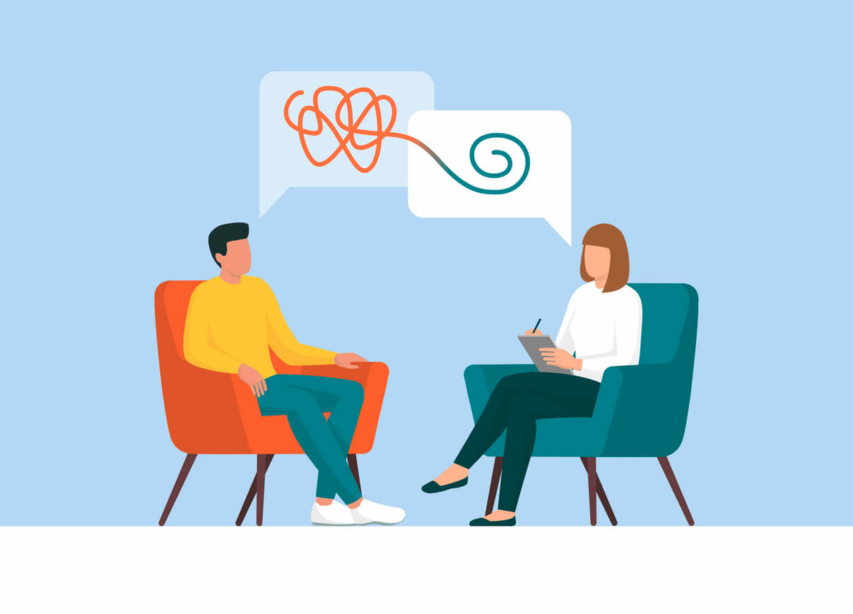 Graphic illustrating a 1 on 1 counseling session