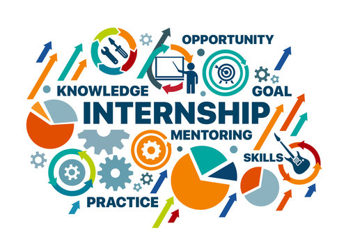 Internship graphic (knowledge, opportunity, goal, mentoring, skills, practice)