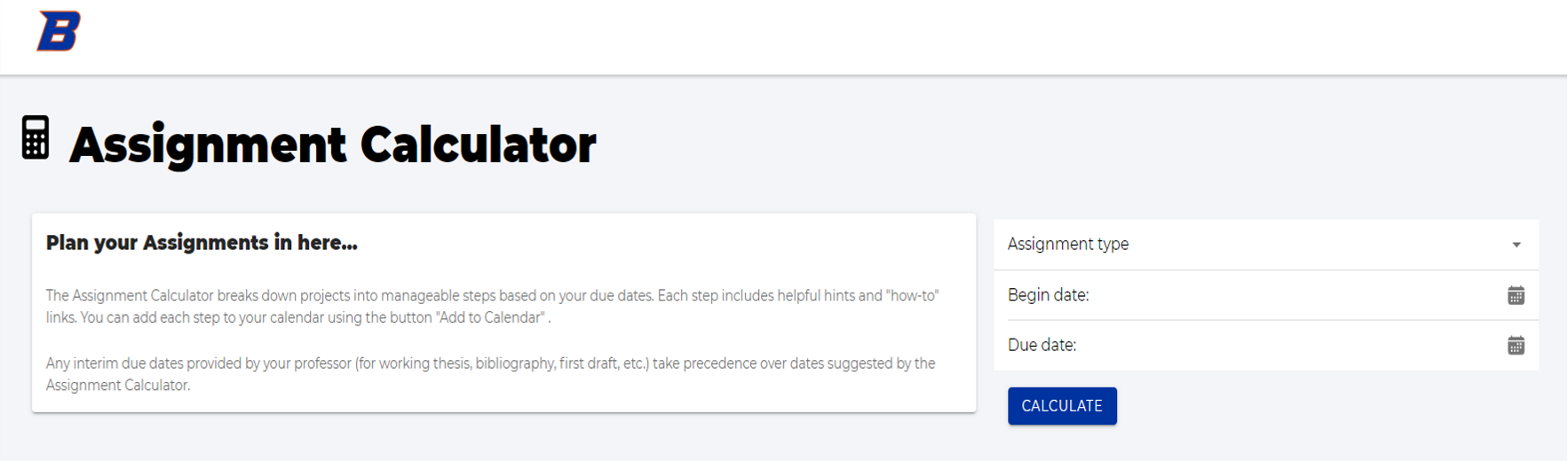 Assignment calculator screenshot