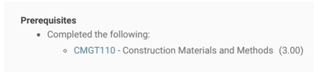 screenshot of prerequisites example