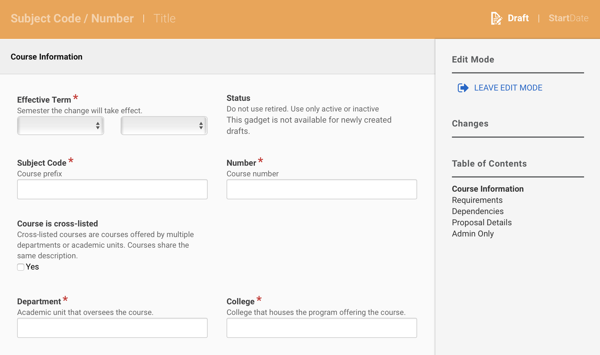 screenshot of an empty proposal in draft mode