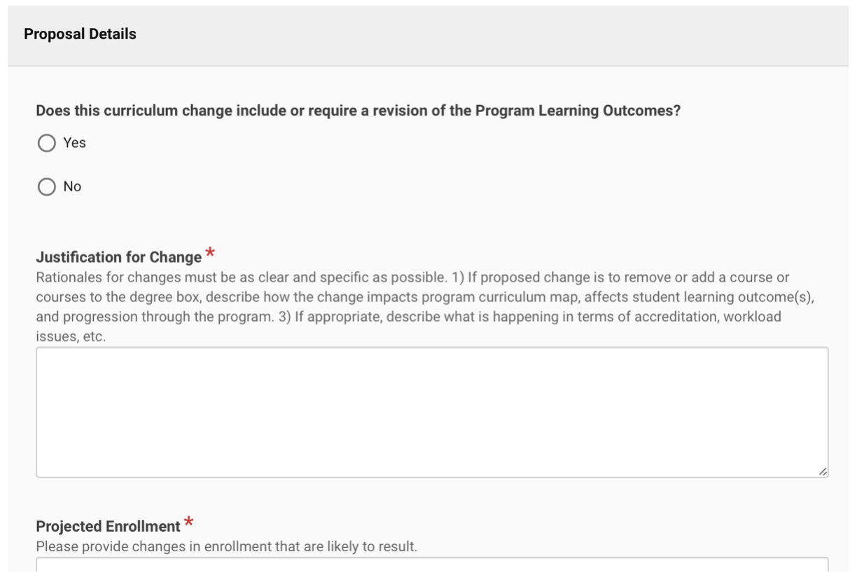 Screenshot of proposal details