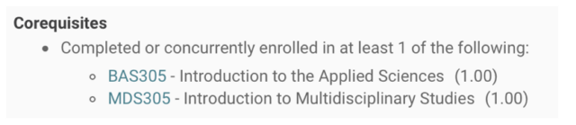 Corequisites example screenshot