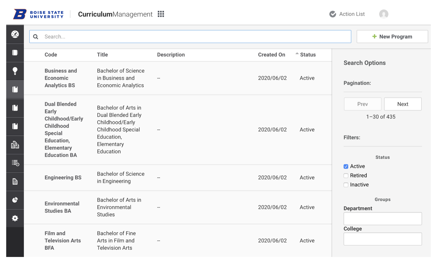 curriculum management home page