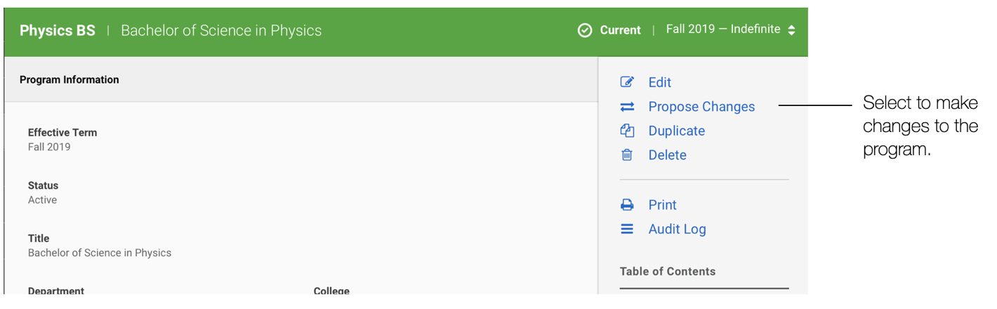 "select to make changes to the program" written next to the propose changes button