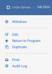 under review menu options