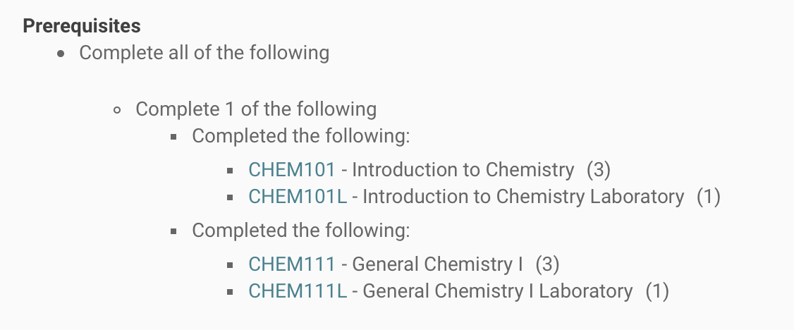 screenshot of prerequisites example