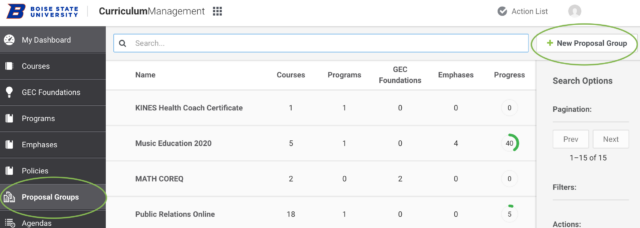 Proposal groups, add new proposal groups screenshot