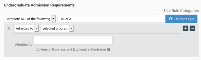 example screenshot of undergraduate admission requirements 