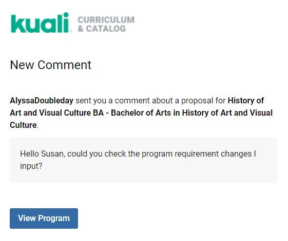 kuali comments email