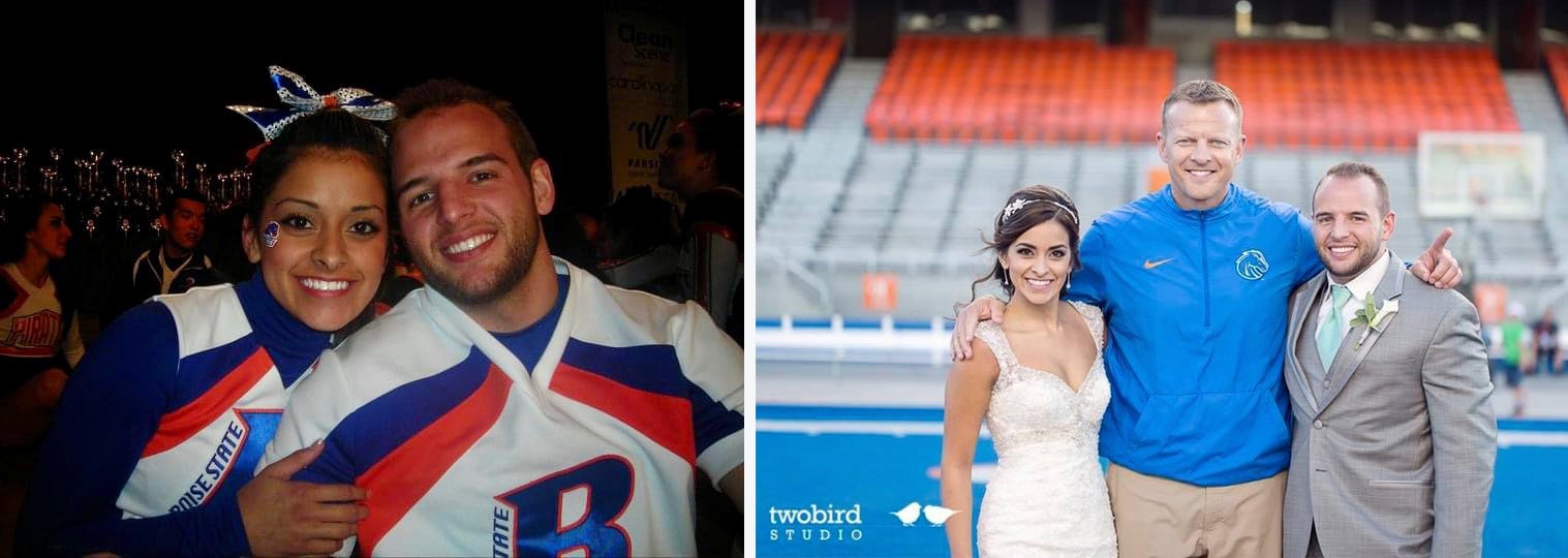 Shaun and Kassandra Erlebach as a young couple and at wedding