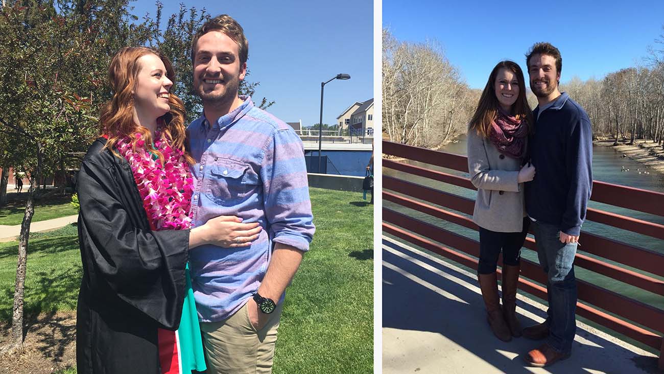 Mitch and Haley Hawk at graduate and now