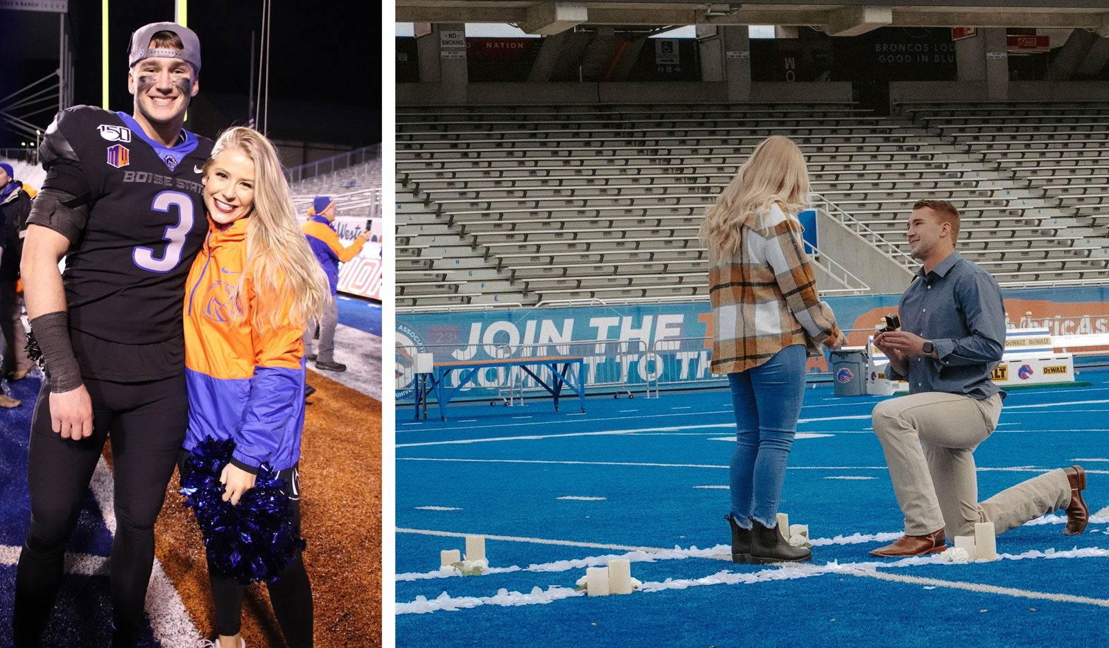 Madison Baker and Brandon Hawkins as students and proposing on the blue