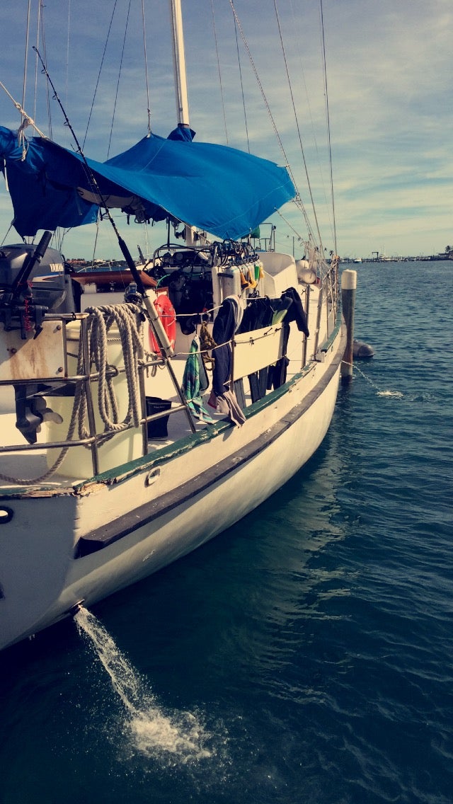 boat with sails down