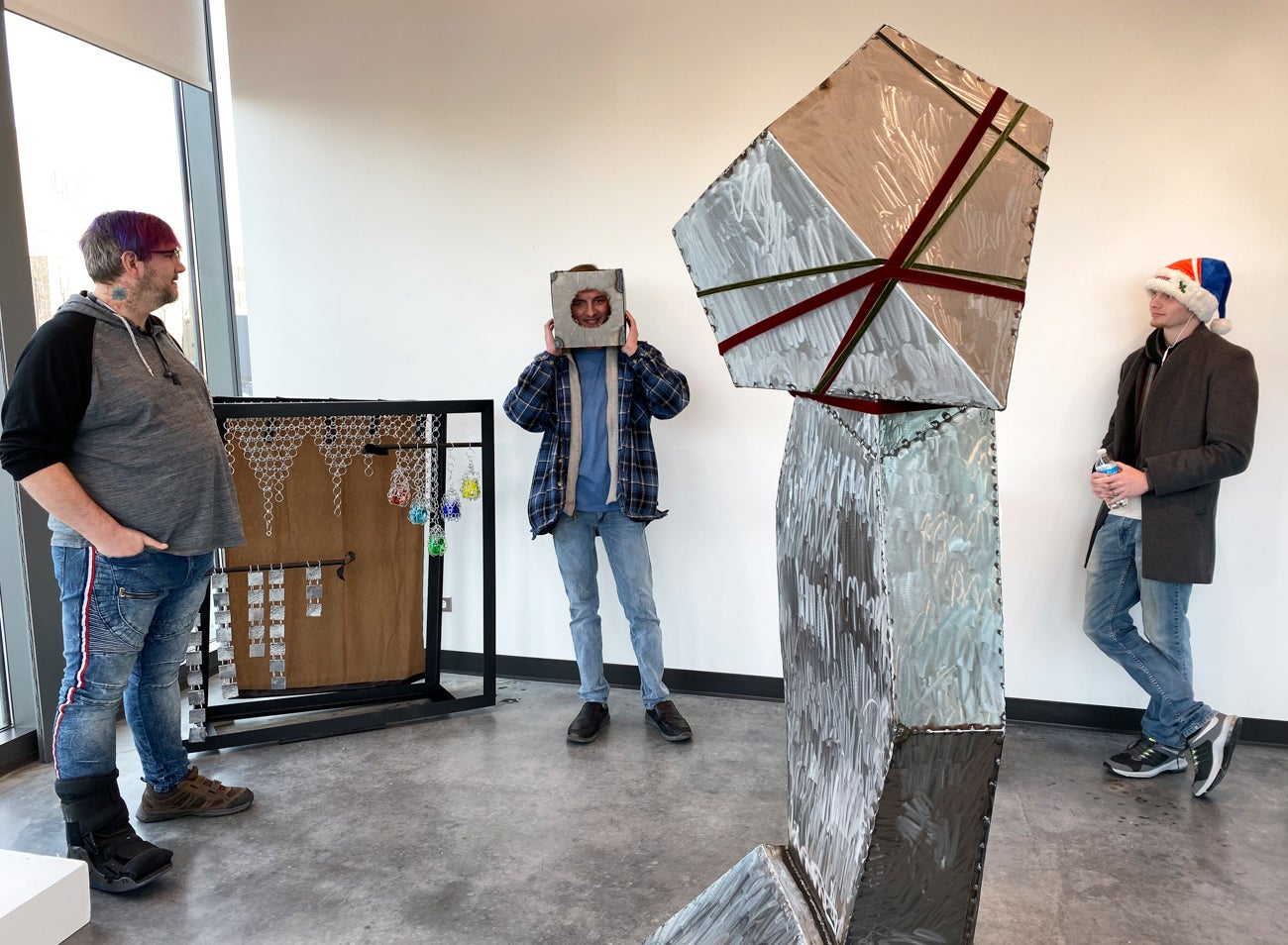 Students with artwork