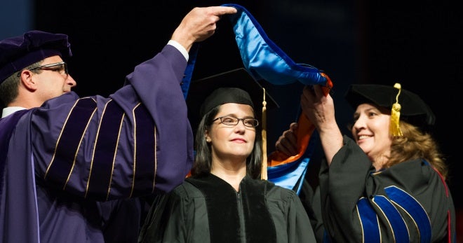 Dr. Cheri Lamb being hooded