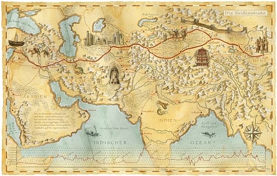 map from China spreading through India and onto the Arabian peninsula