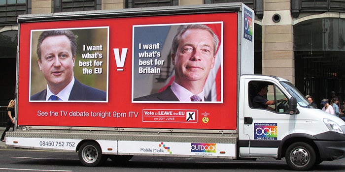 photo of sign in favor of Brexit
