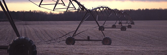Industrial sprinklers in a field
