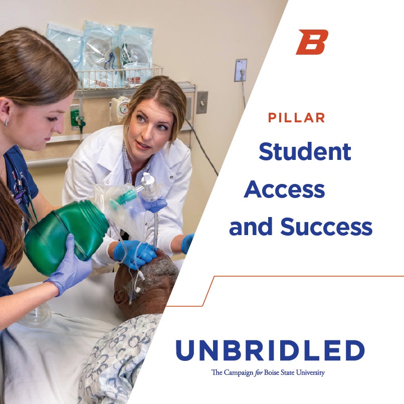 A design showing the Unbridled Wordmark placed on the bottom of the design and the Boise State B Symbol at the top.