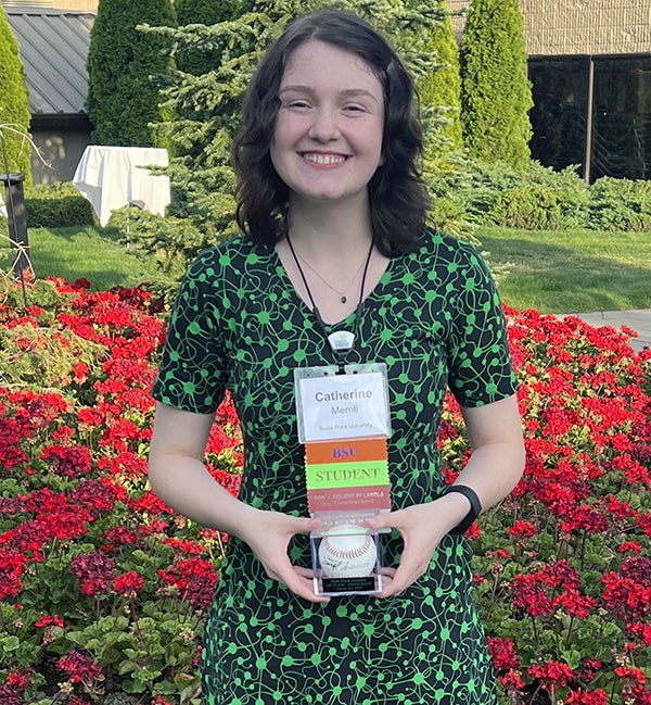Cat Merrill, 1st place winner of the three-minute thesis talk at the 2022 INBRE conference. Photo courtesy of Don Warner.
