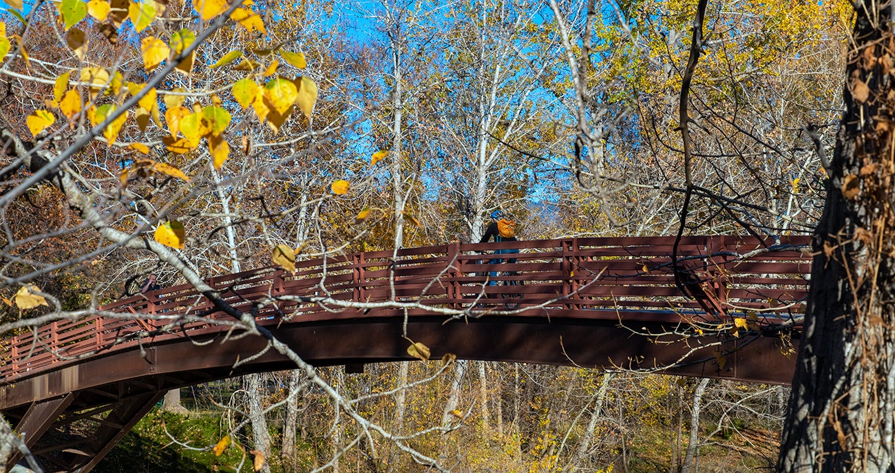 Friendship bridge on the Boise State Campus in early fall