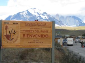 Entrance sign to Torres del Paine National Park