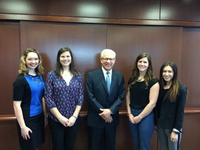 BSU president Bob Kustra pictured with 4 faculty members
