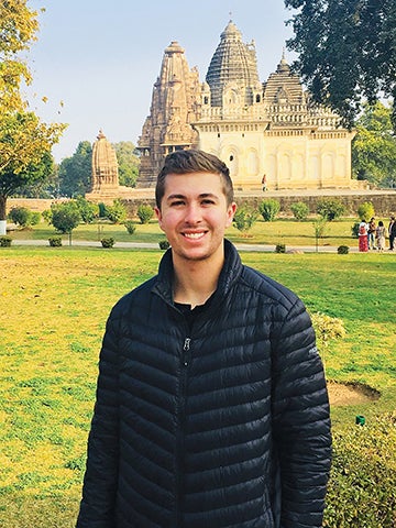 Greg WIscher in front of the Pratapeshwar Temple. in Khajuraho, India.