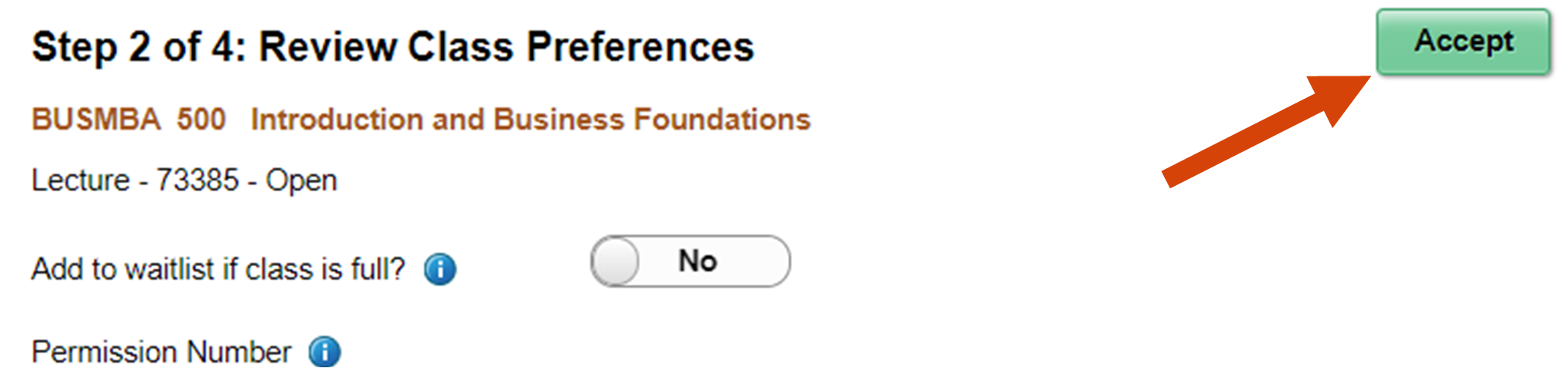 Arrow pointing to the "accept" button