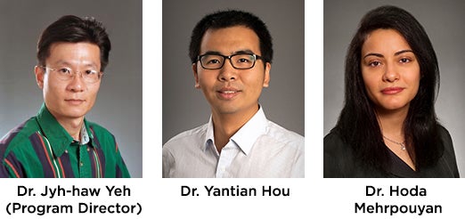 Headshots of GenCyber facilitators Jyh-haw Yeh (director), Yantian Hou and Hoda Mehrpouyan