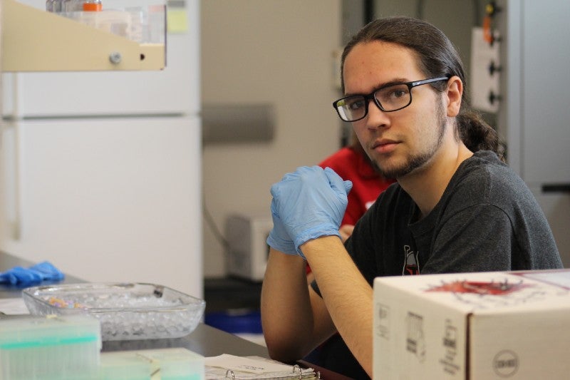 male student in research lab