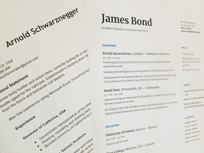 fake sample resumes