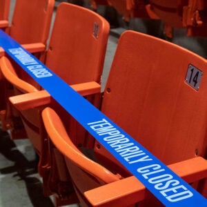 Stadium chairs covered in temporary closed