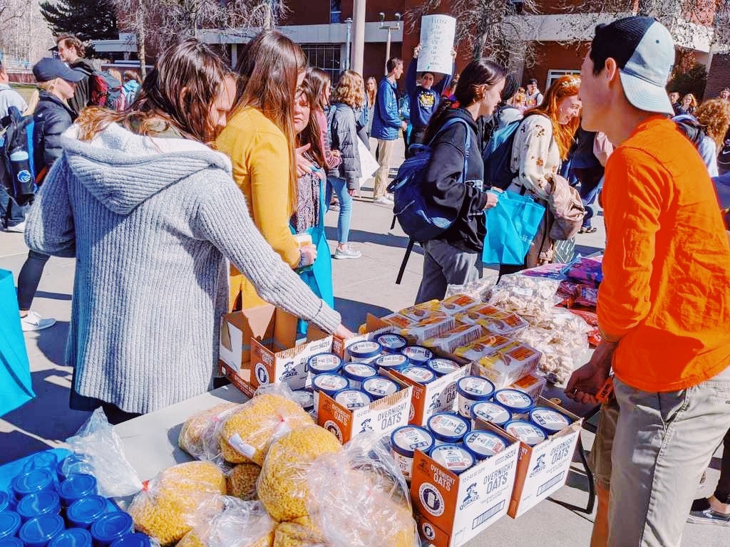 Food being distributed in the Boise State Quad to students