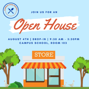Campus food pantry open house flyer.