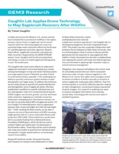 Journal article with image of researchers collecting ground data for drone mapping at Castle Rocks State Park.
