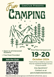 Geoclub 2024 camping trip flyer.