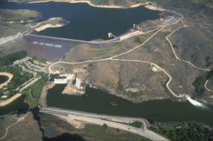 Arial view of Lucky Peak dam