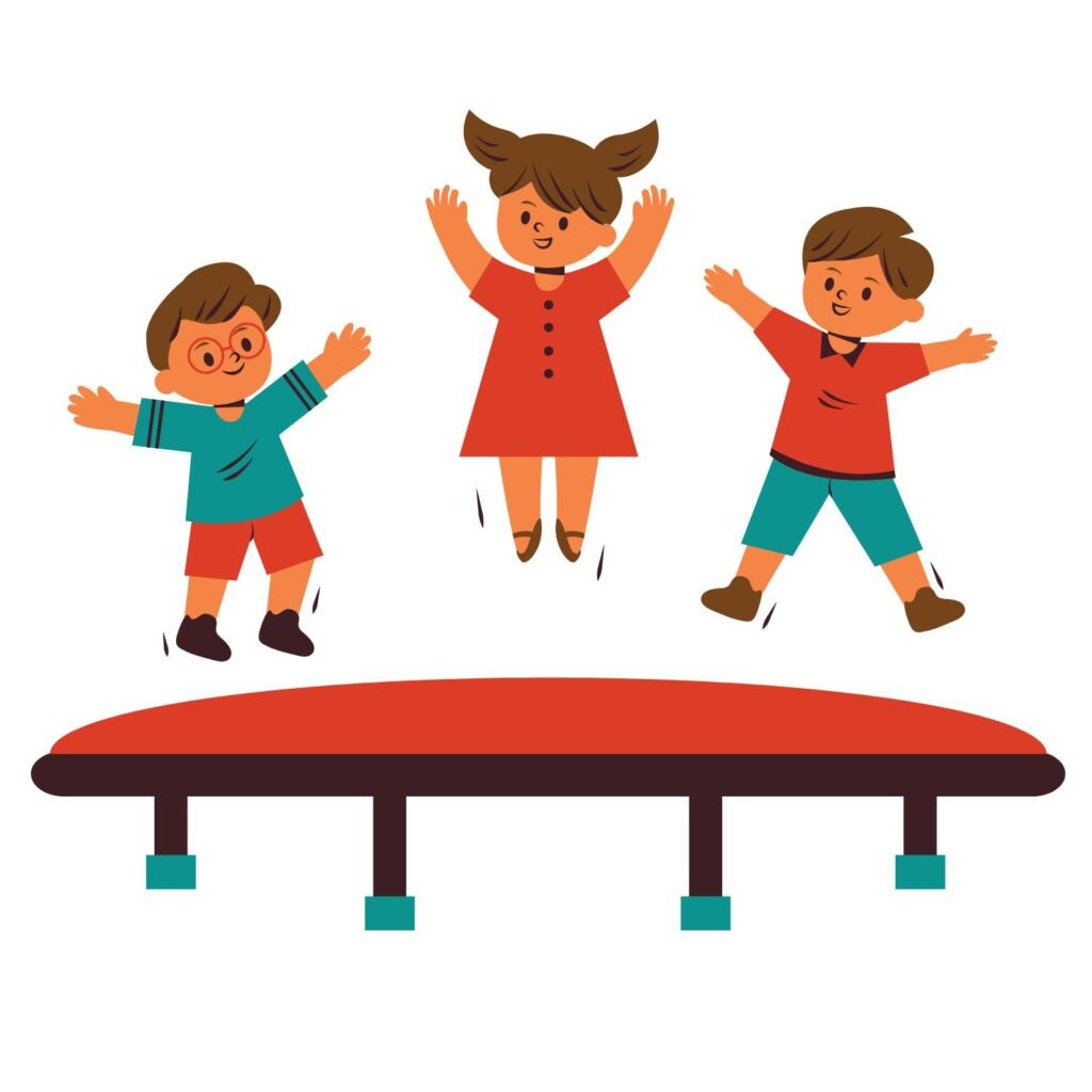 Graphic of kids jumping on a trampoline