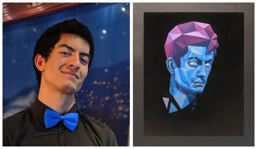 Ezra Johnson and photo of his art work