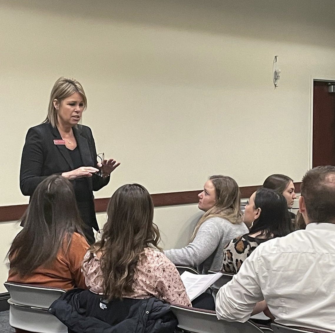 State superintendent Debbie Critchfield speaks to students at the career fair