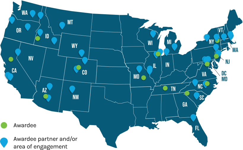 Map of locations for consent-based siting awardee, partners or activity.