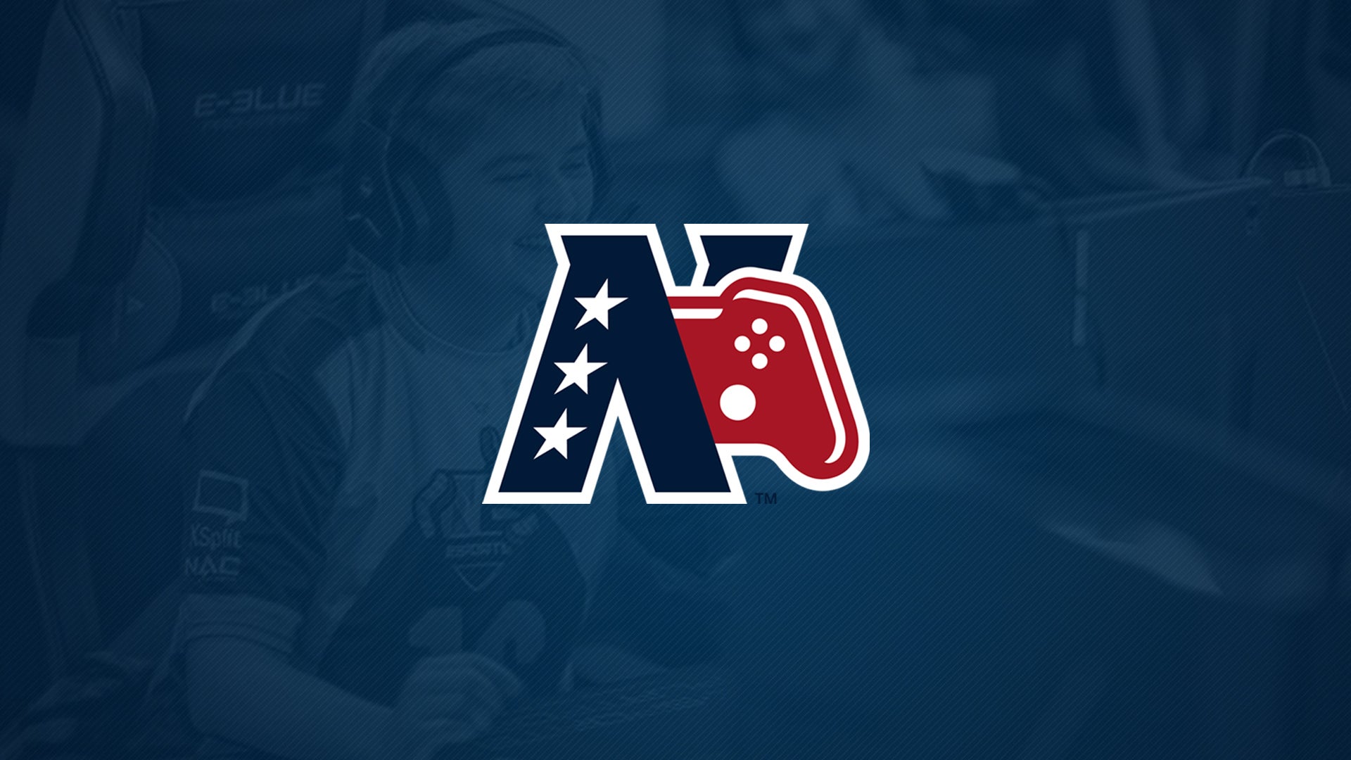 Gaming logo featuring a stylized 'A' with stars and a red controller, against a blurred esports-themed backdrop.