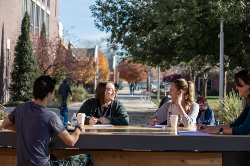Students hang out on campus