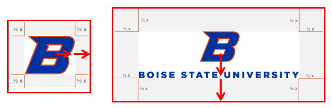1/2 x spacing required around the B and Wordmark