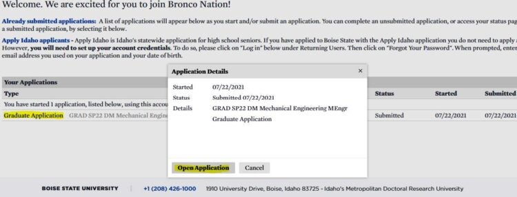 Open Application button highlighted.