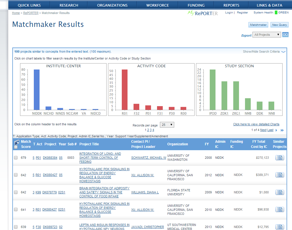 Screenshot of Matchmaker Results search listing